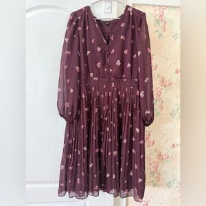 Ann Taylor Plum Floral Long-Sleeve Midi Dress